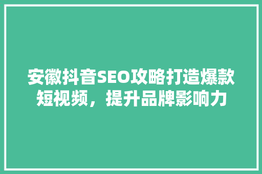 安徽抖音SEO攻略打造爆款短视频，提升品牌影响力