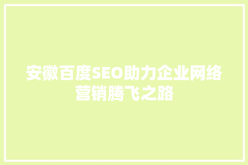 安徽百度SEO助力企业网络营销腾飞之路