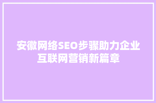 安徽网络SEO步骤助力企业互联网营销新篇章