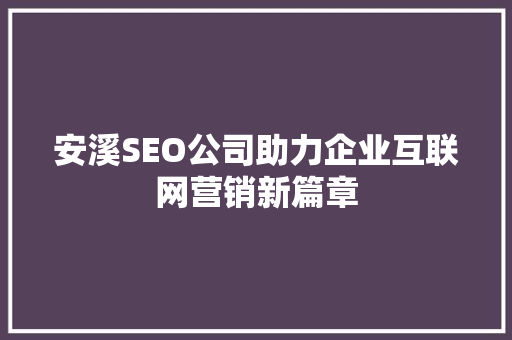 安溪SEO公司助力企业互联网营销新篇章