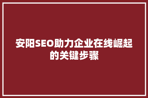 安阳SEO助力企业在线崛起的关键步骤