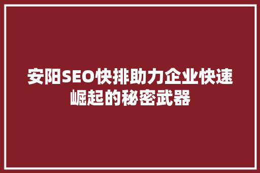 安阳SEO快排助力企业快速崛起的秘密武器