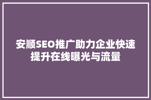 安顺SEO推广助力企业快速提升在线曝光与流量