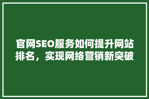 官网SEO服务如何提升网站排名，实现网络营销新突破