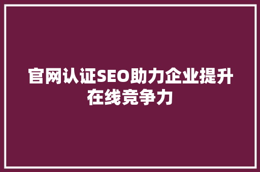 官网认证SEO助力企业提升在线竞争力