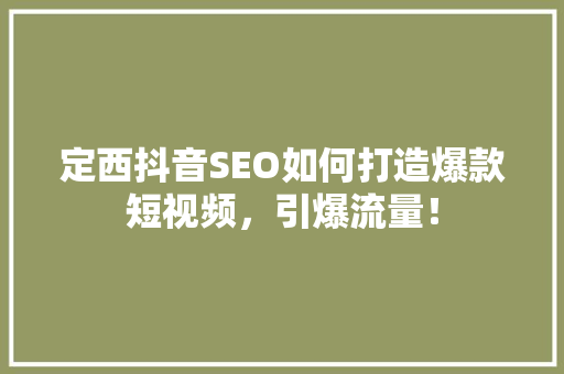 定西抖音SEO如何打造爆款短视频，引爆流量！