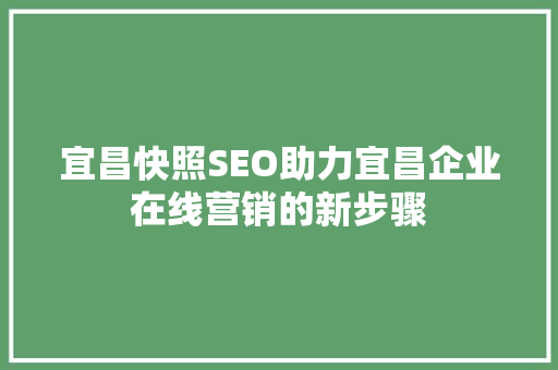 宜昌快照SEO助力宜昌企业在线营销的新步骤