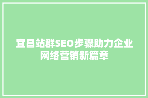 宜昌站群SEO步骤助力企业网络营销新篇章