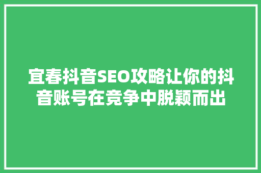 宜春抖音SEO攻略让你的抖音账号在竞争中脱颖而出