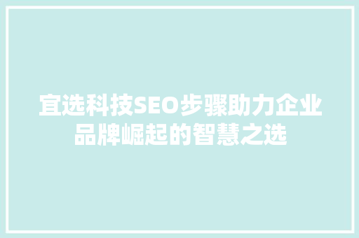 宜选科技SEO步骤助力企业品牌崛起的智慧之选