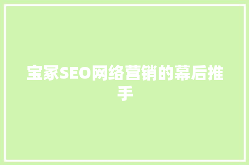 宝冢SEO网络营销的幕后推手