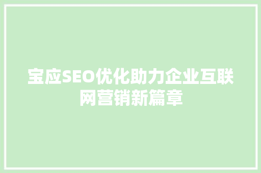 宝应SEO优化助力企业互联网营销新篇章