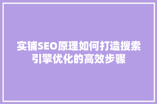 实铺SEO原理如何打造搜索引擎优化的高效步骤