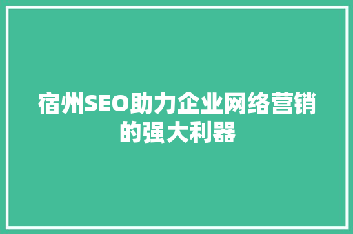 宿州SEO助力企业网络营销的强大利器