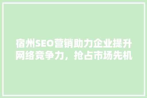 宿州SEO营销助力企业提升网络竞争力，抢占市场先机