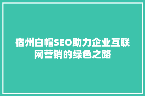 宿州白帽SEO助力企业互联网营销的绿色之路