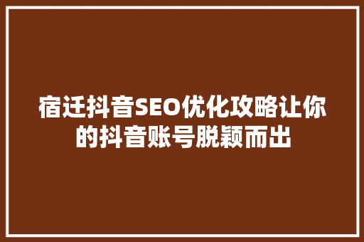 宿迁抖音SEO优化攻略让你的抖音账号脱颖而出