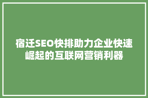 宿迁SEO快排助力企业快速崛起的互联网营销利器