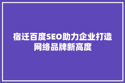 宿迁百度SEO助力企业打造网络品牌新高度