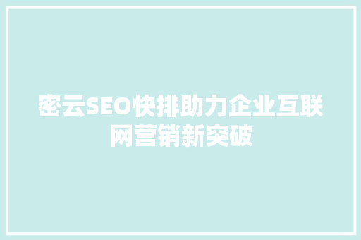 密云SEO快排助力企业互联网营销新突破