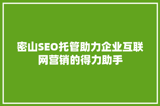 密山SEO托管助力企业互联网营销的得力助手