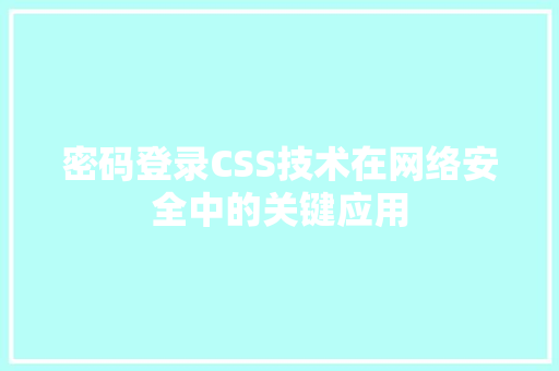 密码登录CSS技术在网络安全中的关键应用