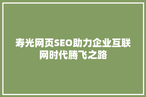 寿光网页SEO助力企业互联网时代腾飞之路