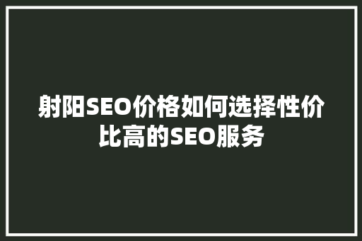 射阳SEO价格如何选择性价比高的SEO服务