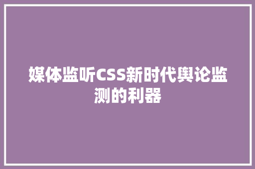 媒体监听CSS新时代舆论监测的利器