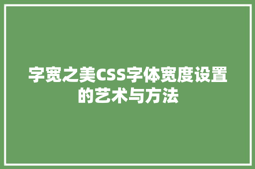 字宽之美CSS字体宽度设置的艺术与方法