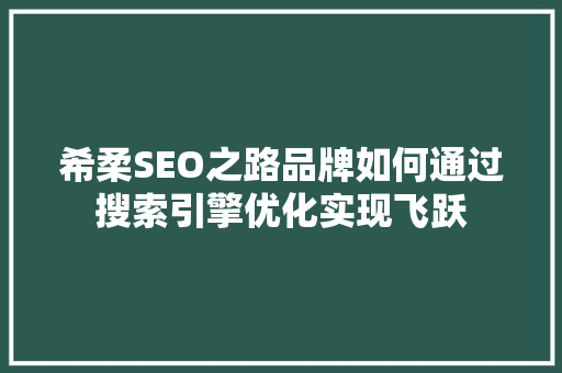 希柔SEO之路品牌如何通过搜索引擎优化实现飞跃