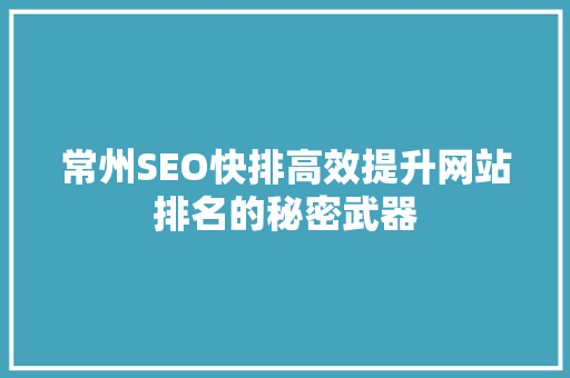 常州SEO快排高效提升网站排名的秘密武器