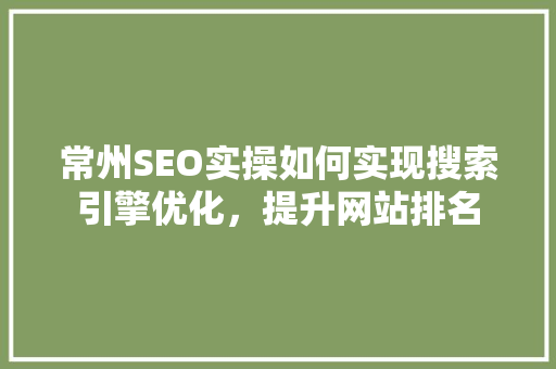 常州SEO实操如何实现搜索引擎优化，提升网站排名