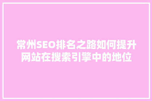 常州SEO排名之路如何提升网站在搜索引擎中的地位