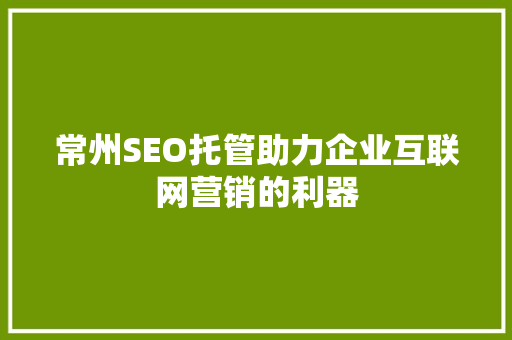 常州SEO托管助力企业互联网营销的利器