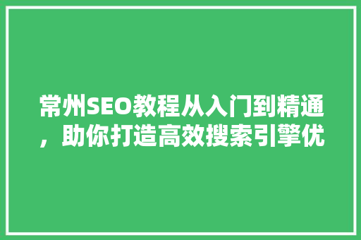 常州SEO教程从入门到精通，助你打造高效搜索引擎优化步骤