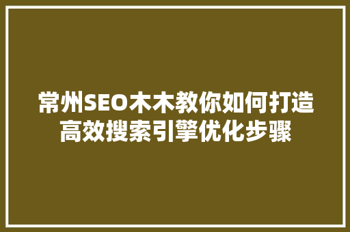 常州SEO木木教你如何打造高效搜索引擎优化步骤