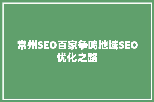 常州SEO百家争鸣地域SEO优化之路