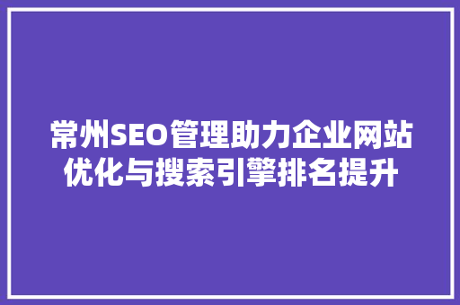 常州SEO管理助力企业网站优化与搜索引擎排名提升