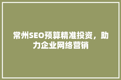 常州SEO预算精准投资，助力企业网络营销