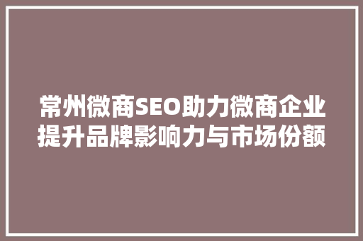 常州微商SEO助力微商企业提升品牌影响力与市场份额