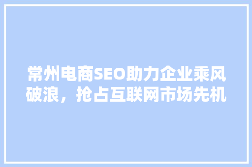 常州电商SEO助力企业乘风破浪，抢占互联网市场先机