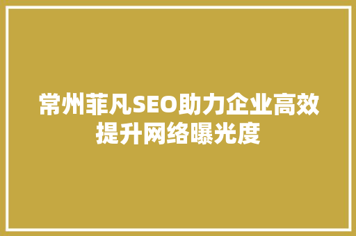 常州菲凡SEO助力企业高效提升网络曝光度