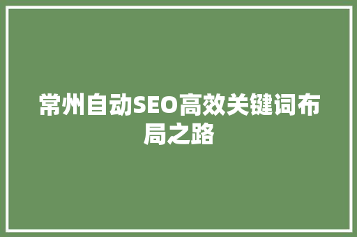 常州自动SEO高效关键词布局之路