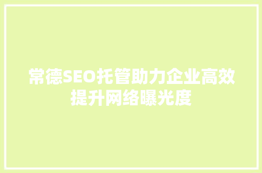 常德SEO托管助力企业高效提升网络曝光度