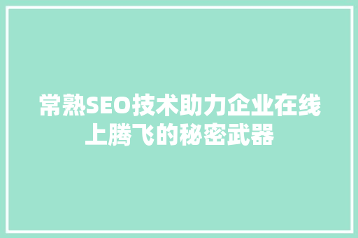 常熟SEO技术助力企业在线上腾飞的秘密武器