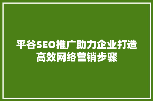 平谷SEO推广助力企业打造高效网络营销步骤