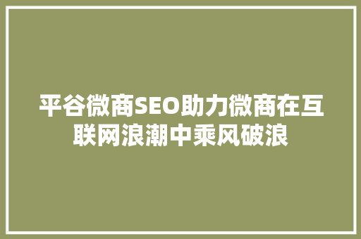 平谷微商SEO助力微商在互联网浪潮中乘风破浪