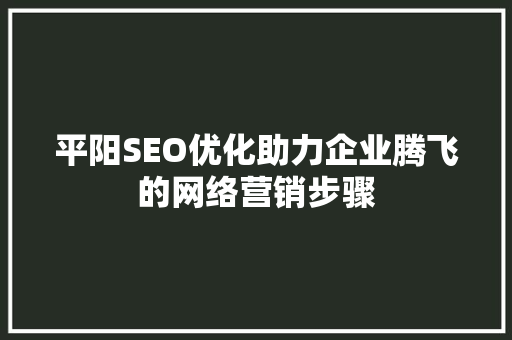 平阳SEO优化助力企业腾飞的网络营销步骤