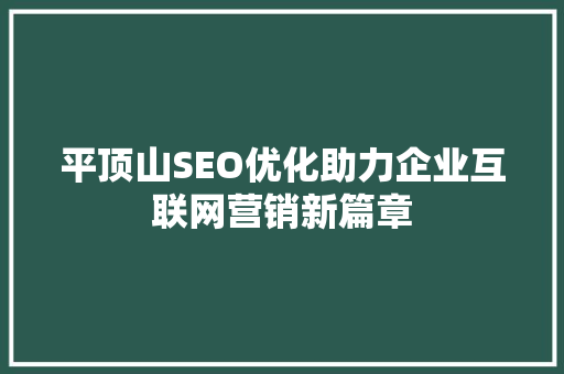 平顶山SEO优化助力企业互联网营销新篇章